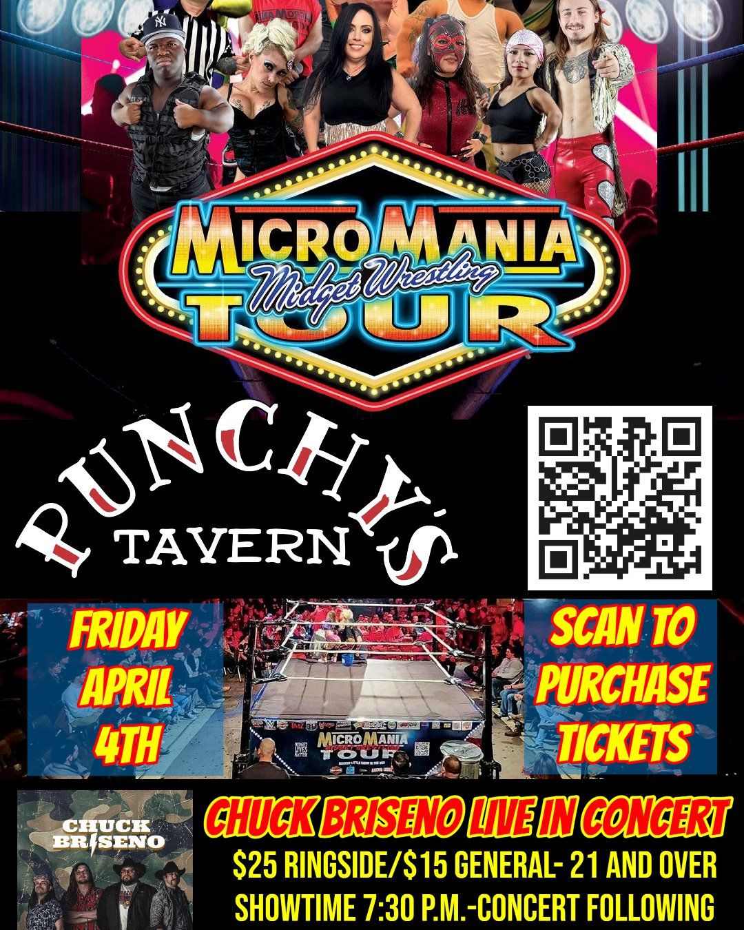 MIcromania Midget Wrestling with Chuck Briseno in Concert at Punchy's Tavern