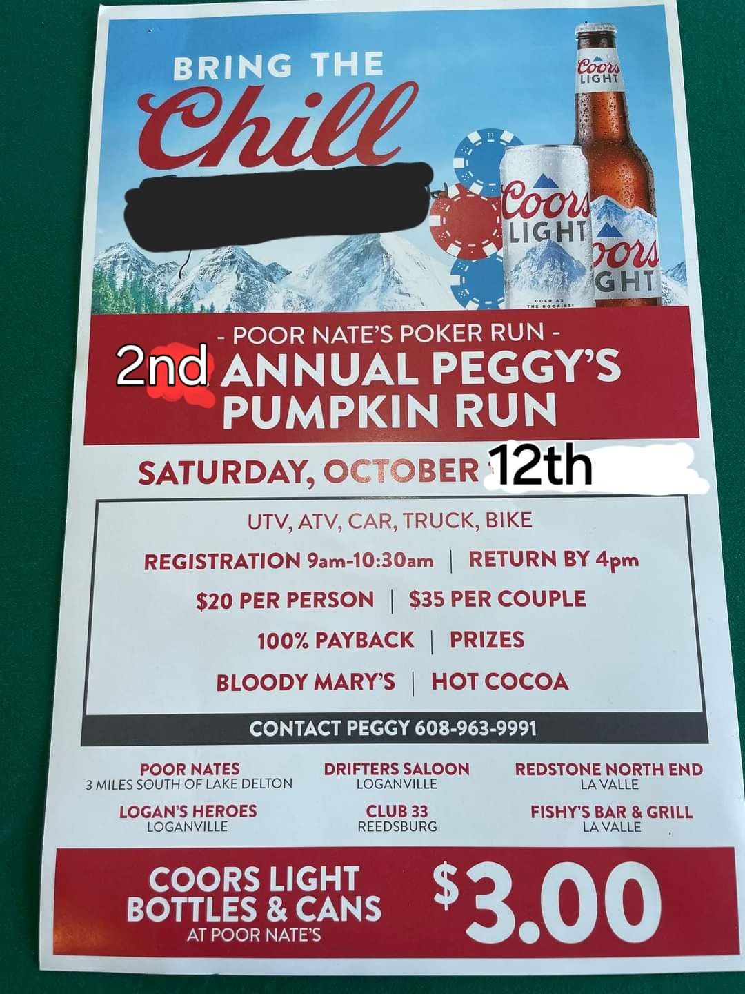 Peggy\u2019s 2nd Annual Pumpkin (Poker) Run