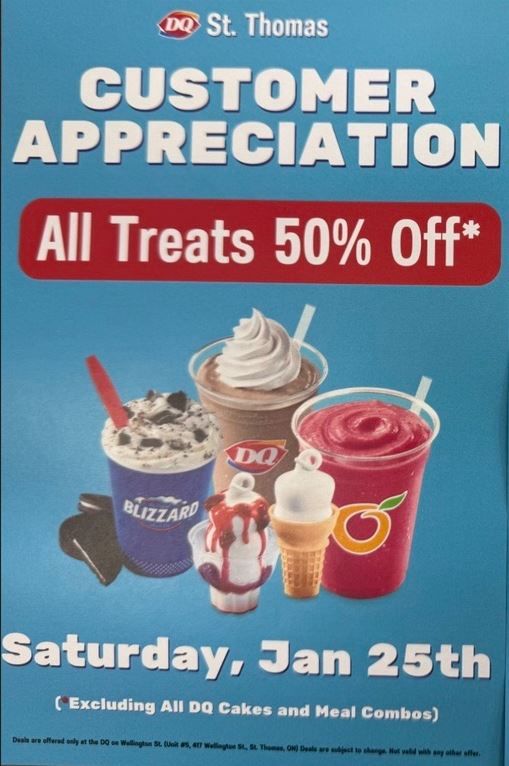 Customer Appreciation: Saturday Jan 25th, All Treats 50% off!