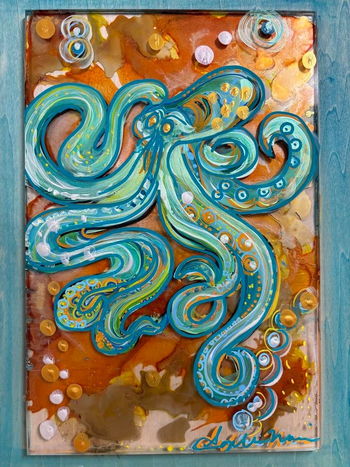 Octopus on Plexiglass with alcohol inks!, 1724 West Marine View Dr