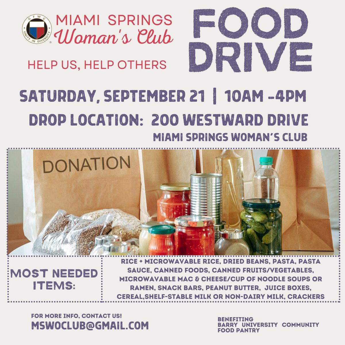 Mark your calendars and Make a difference FOOD DRIVE