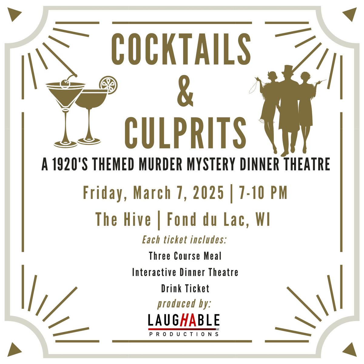 Cocktails & Culprits: A 1920's Themed Murder Mystery Dinner Theatre