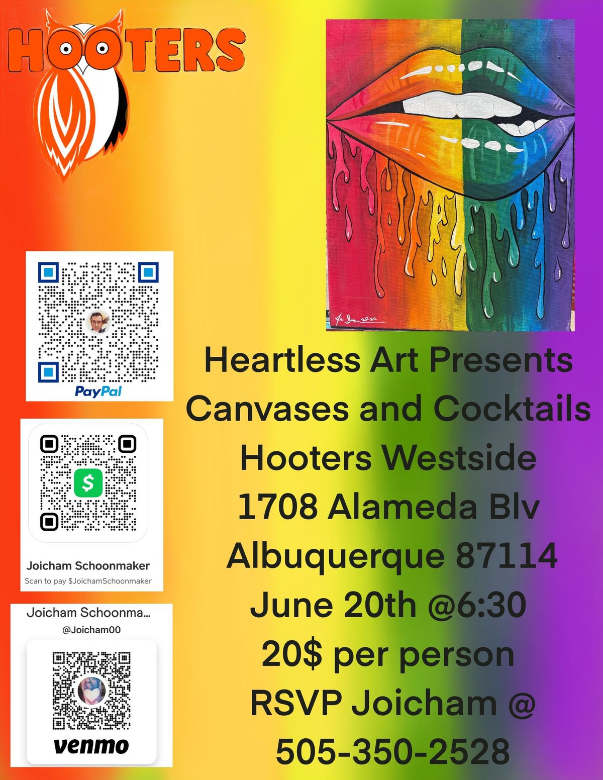 Heartless Art presents Canvases and Cocktails Sponsored by Hooters west side
