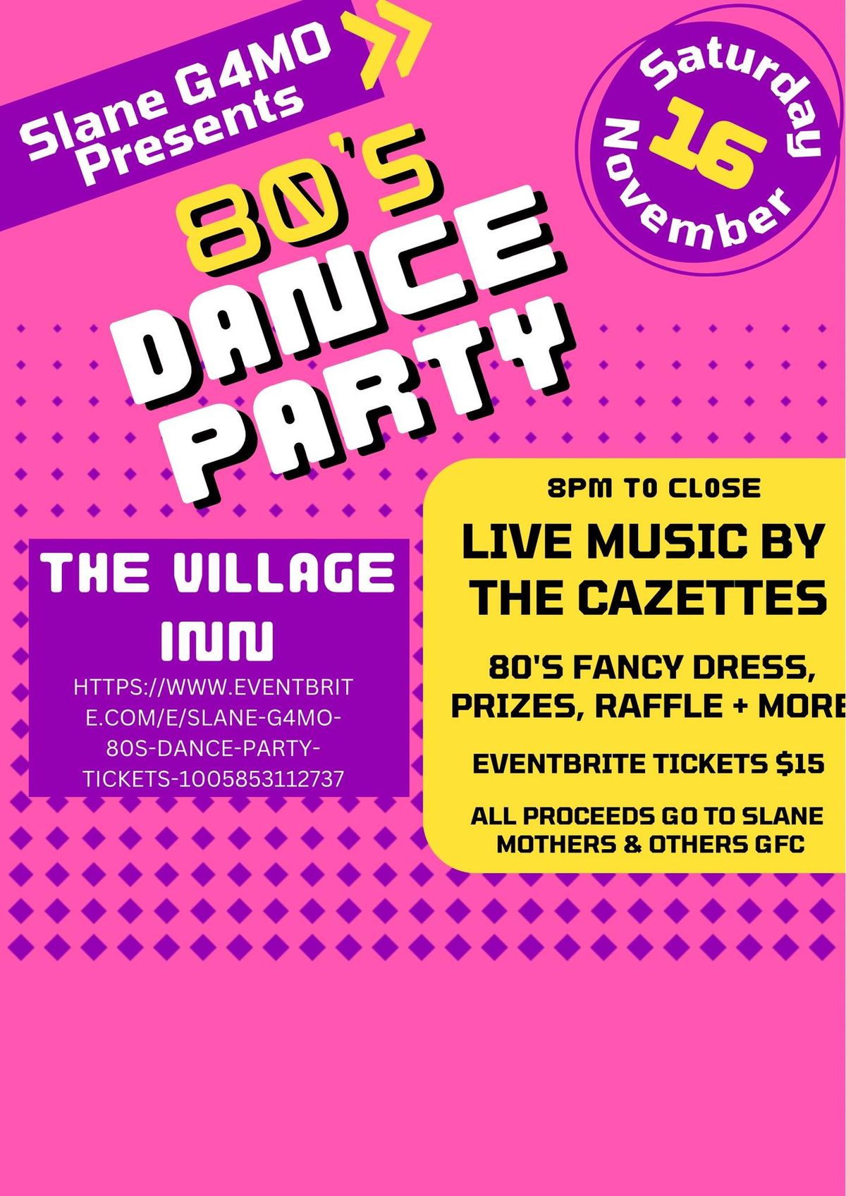 Slane G4MO 80\u2019s Fundraiser Dance Party