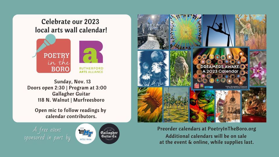 2023 Local Arts Calendar Release Party, Gallagher Guitar, Murfreesboro