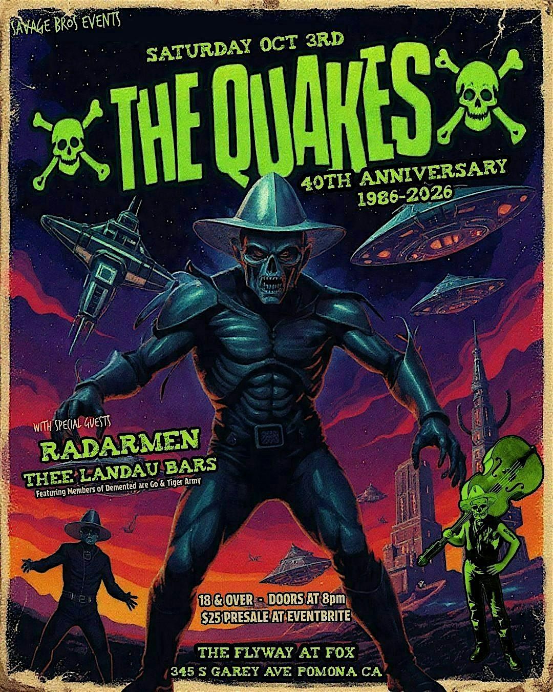 Psychobilly Legends, The Quakes in Pomona! Oct 3rd!