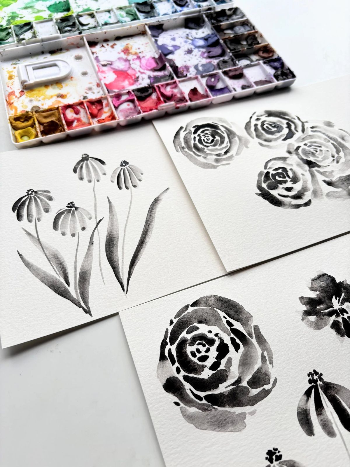 Black Flowers - Watercolor Workshop with Owlfeathers Watercolor