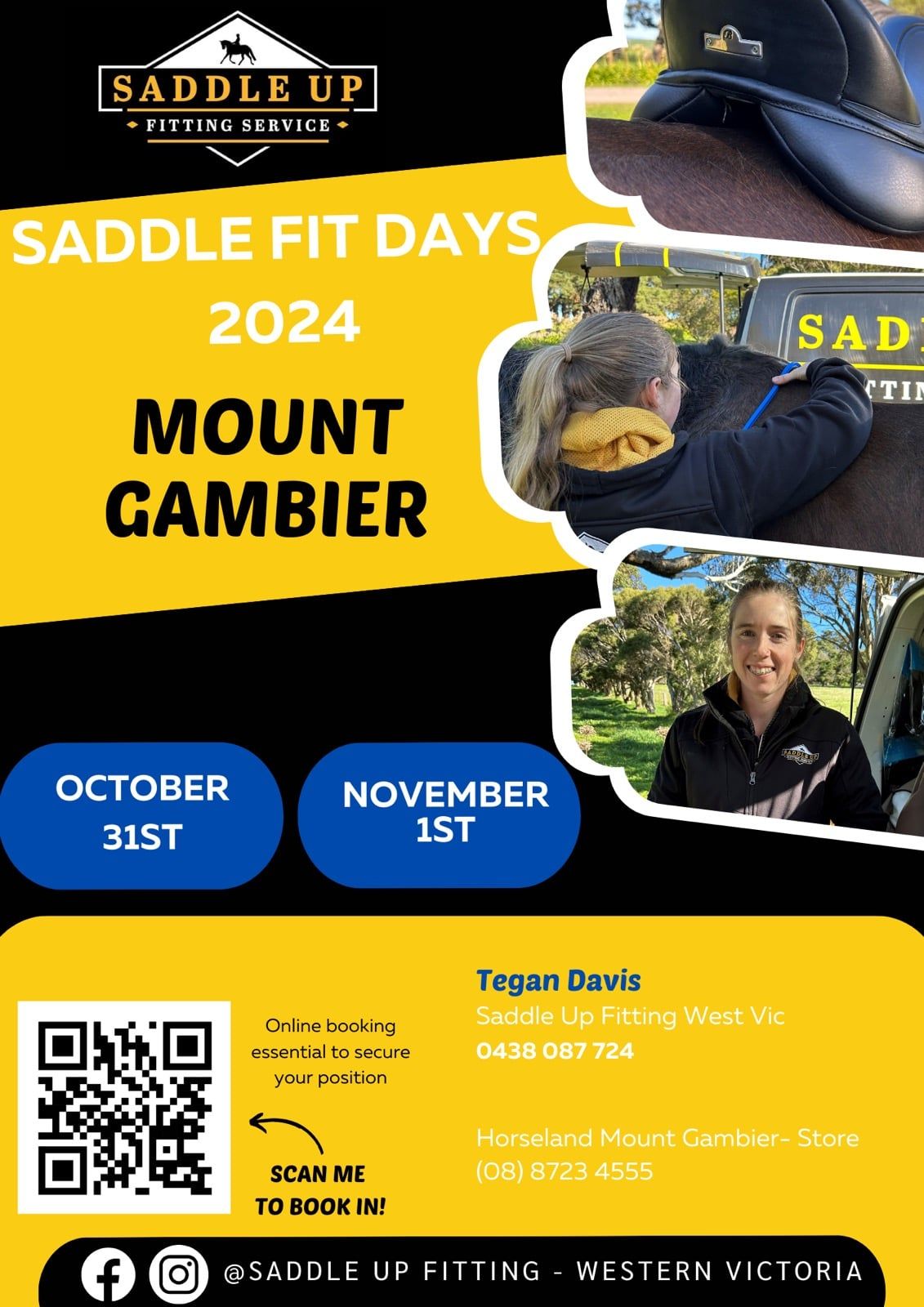 Saddle Up Fitting Mount Gambier oct 31st & Nov 1st 