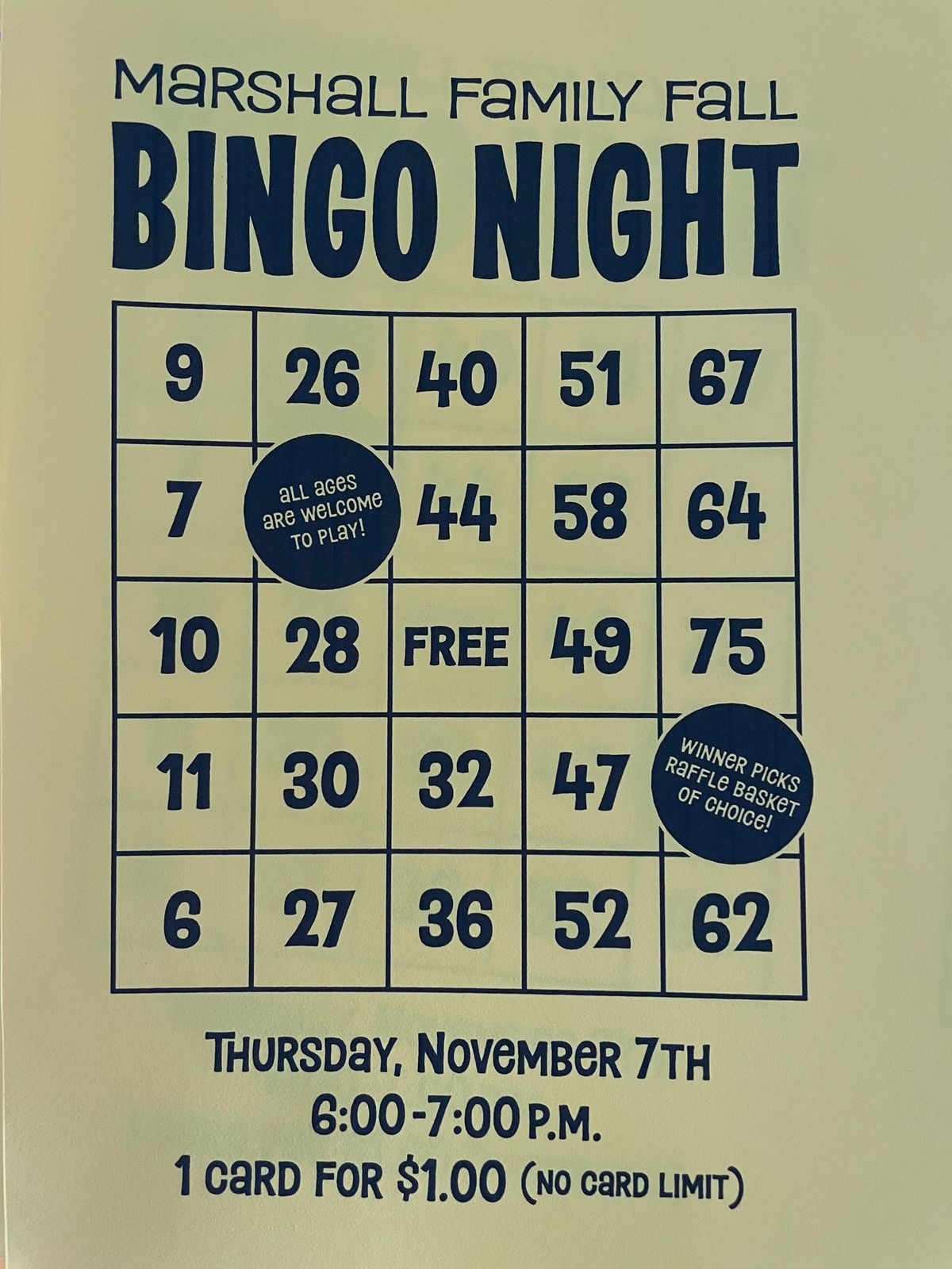 Marshall Family Fall Bingo Night 