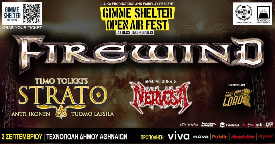 GIMME SHELTER OPEN AIR FEST (3\/9\/23 - Technopolis): Firewind | Timo Tolkki's Strato | Nervosa | LML