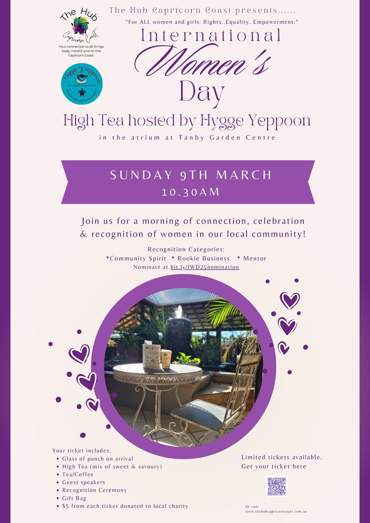 The Hub Capricorn Coast presents International Women's Day High Tea hosted by Hygge Yeppoon