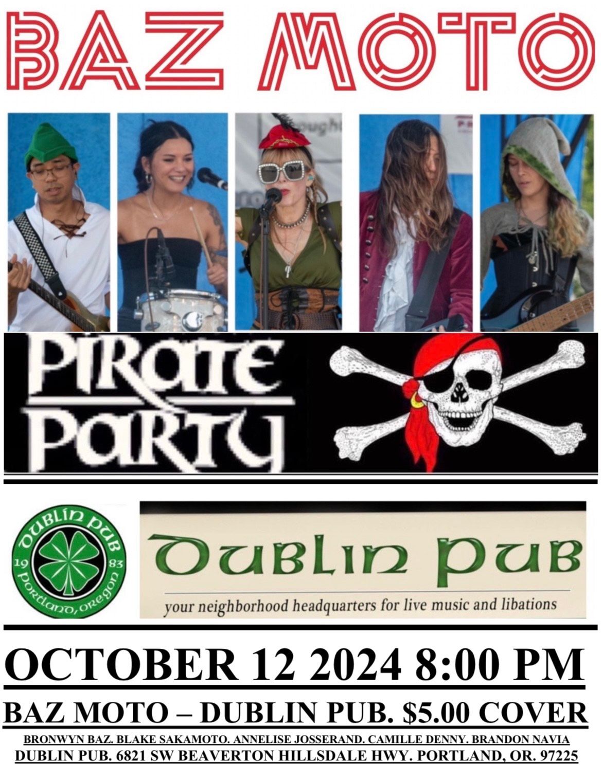 BAZ MOTO DUBLIN PUB PIRATE PARTY OCTOBER 12 2024 $5.00