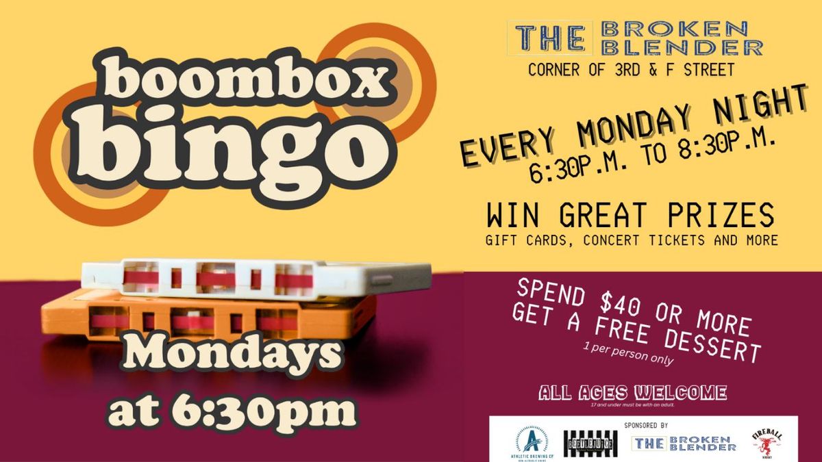 Boombox Bingo at The Broken Blender (It's FREE to play).