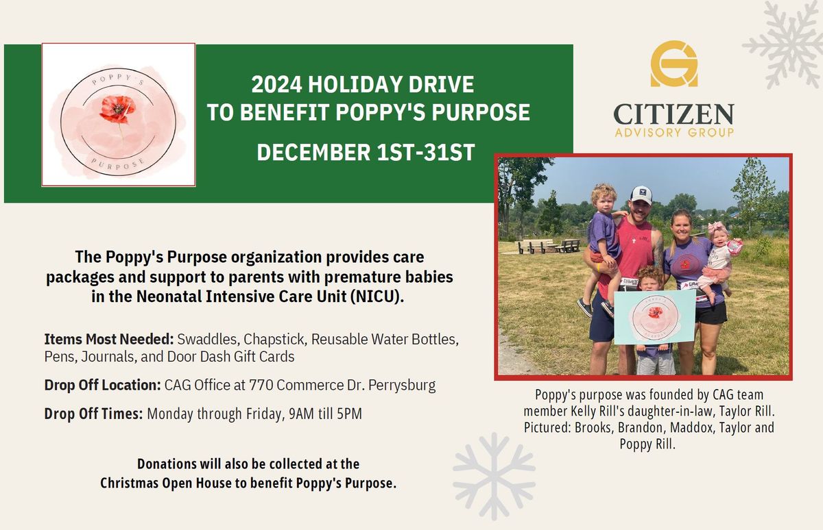 2024 Holiday Drive to Benefit Poppy's Purpose (December 1st to December 31st)