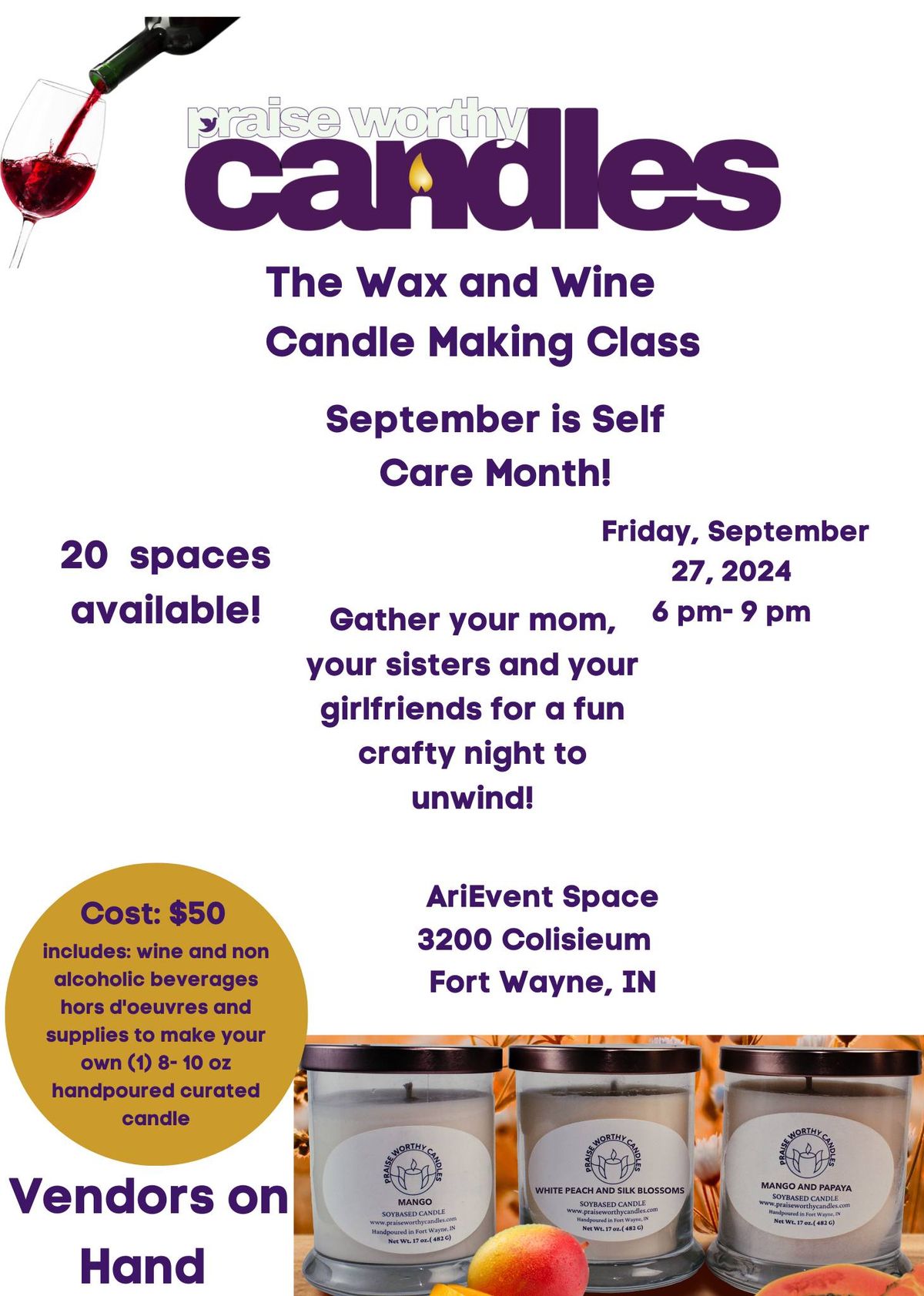 Self Care Wax N Wine Candle making Event