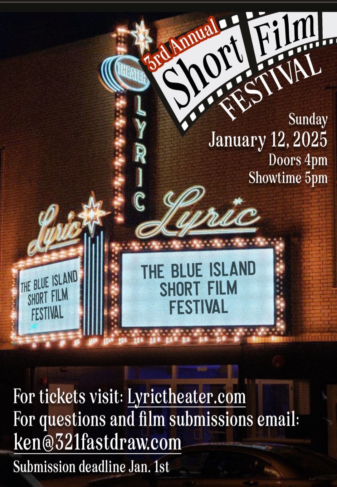 Third Annual Blue Island Short Film Festival - Sun., 1\/12, Doors open 4 p.m., Show at 5 p.m. 