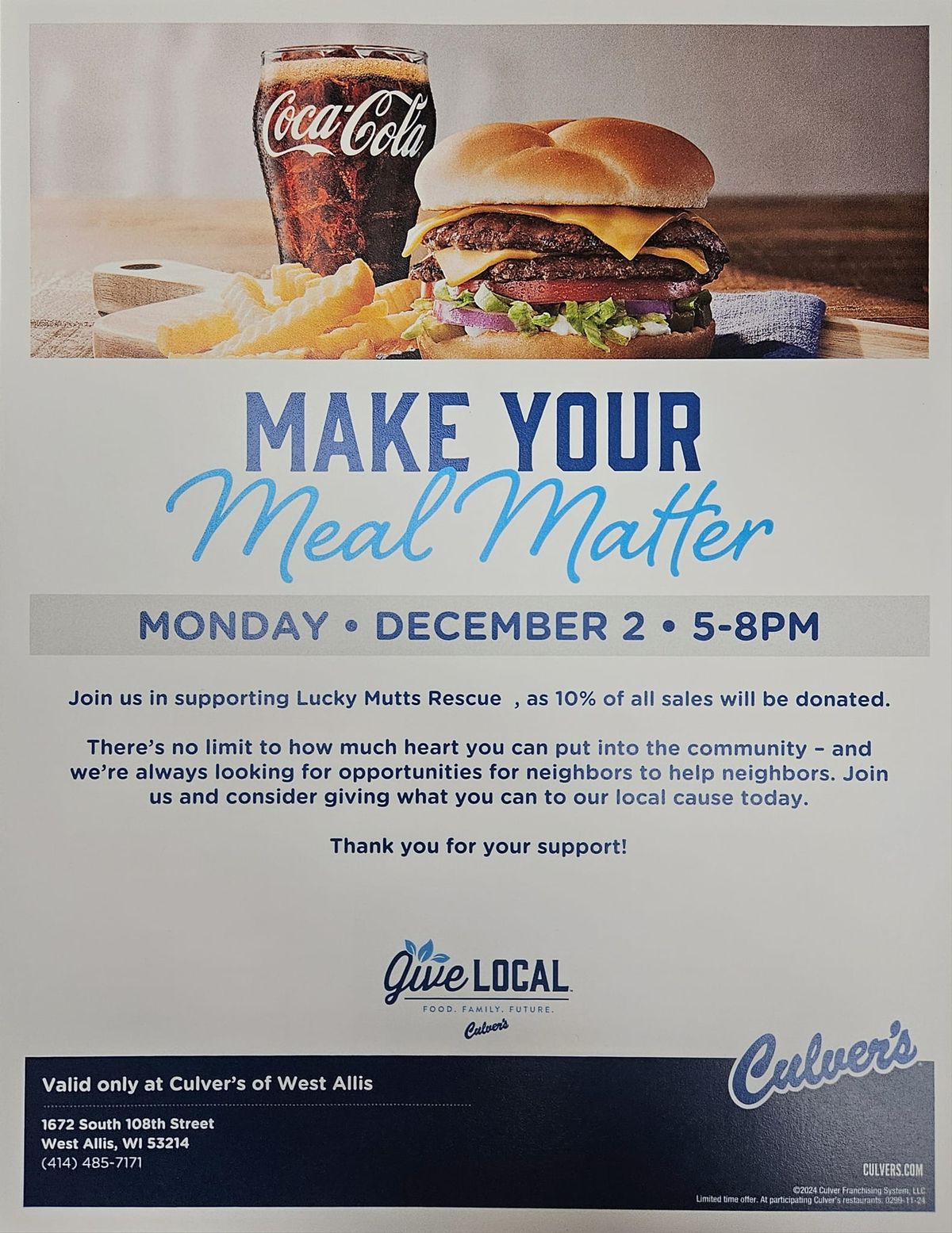 Culver's Dine Out Night on National Mutt Day! 