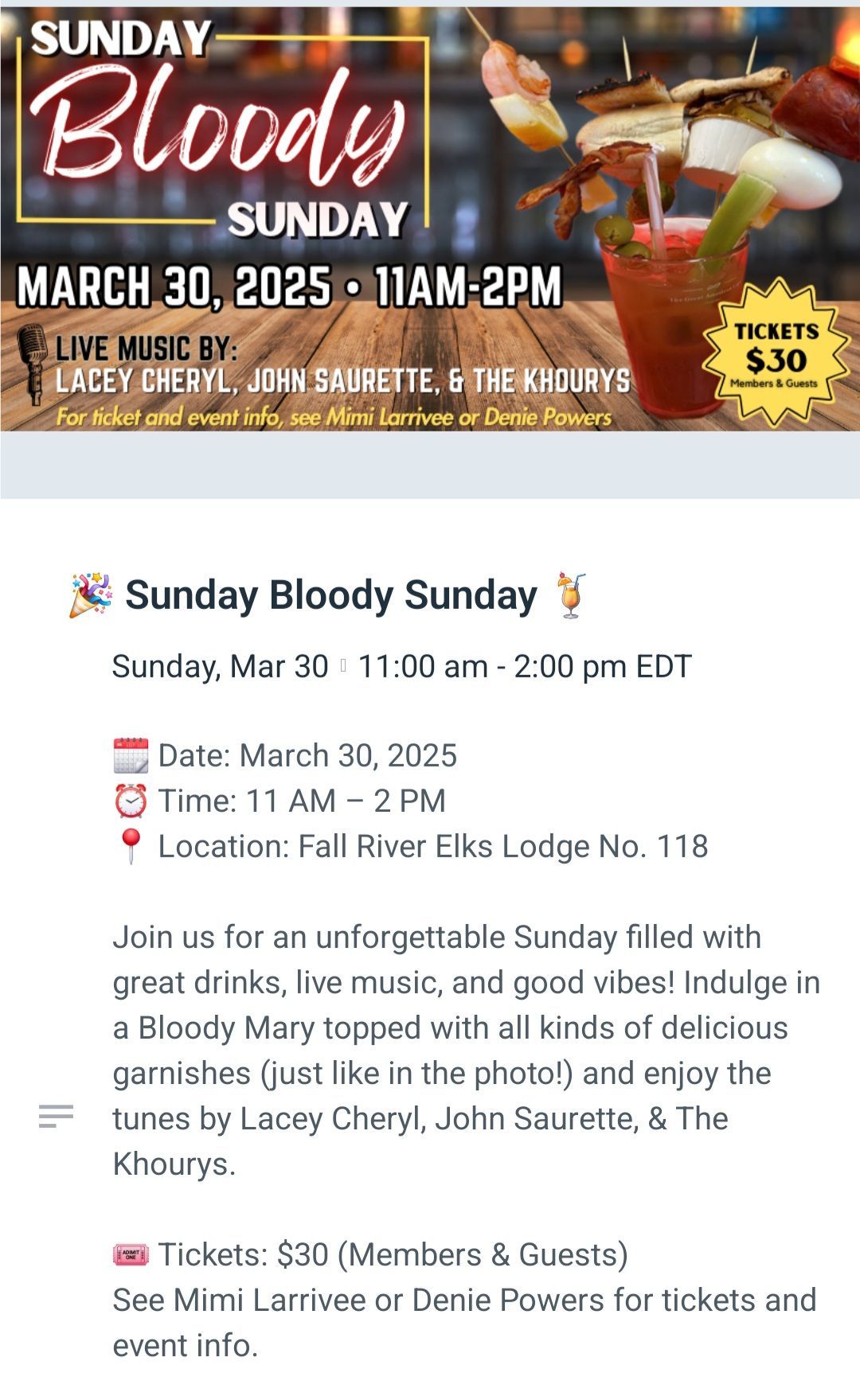  Sunday  Bloody Sunday  (THIS EVENT IS SOLD OUT)