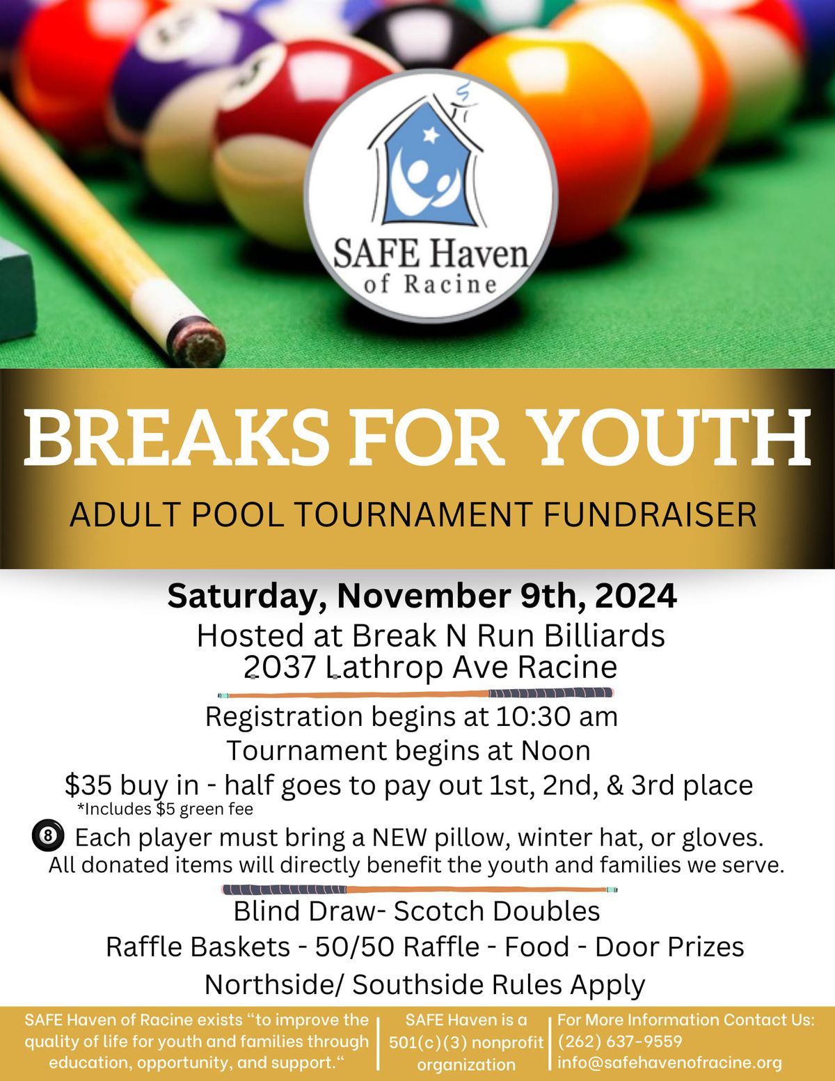 Breaks for Youth pool tournament fundraiser