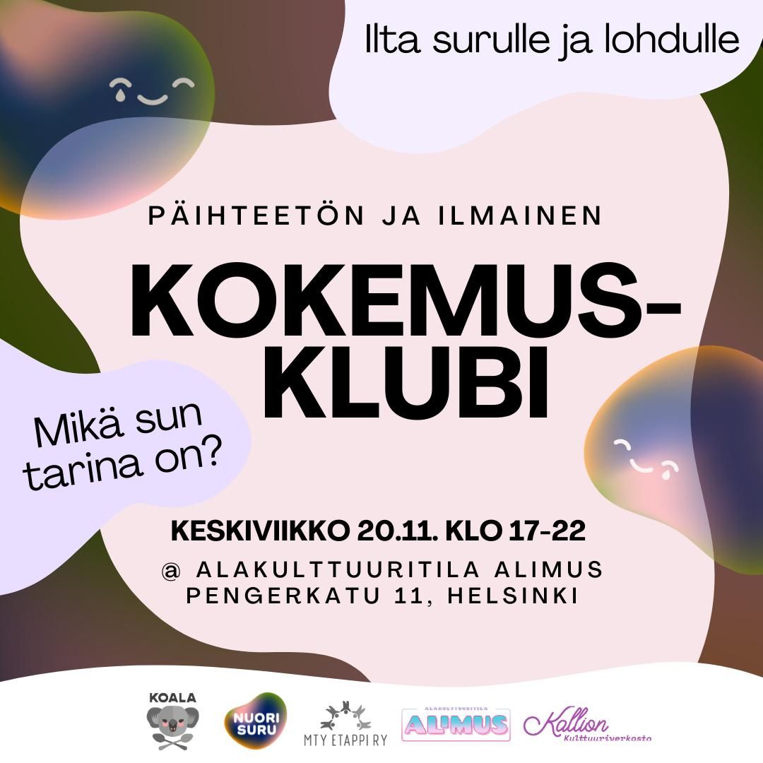 Kokemusklubi 20.11.2024 Mik\u00e4 sun tarina on? Ilta surulle ja lohdulle.