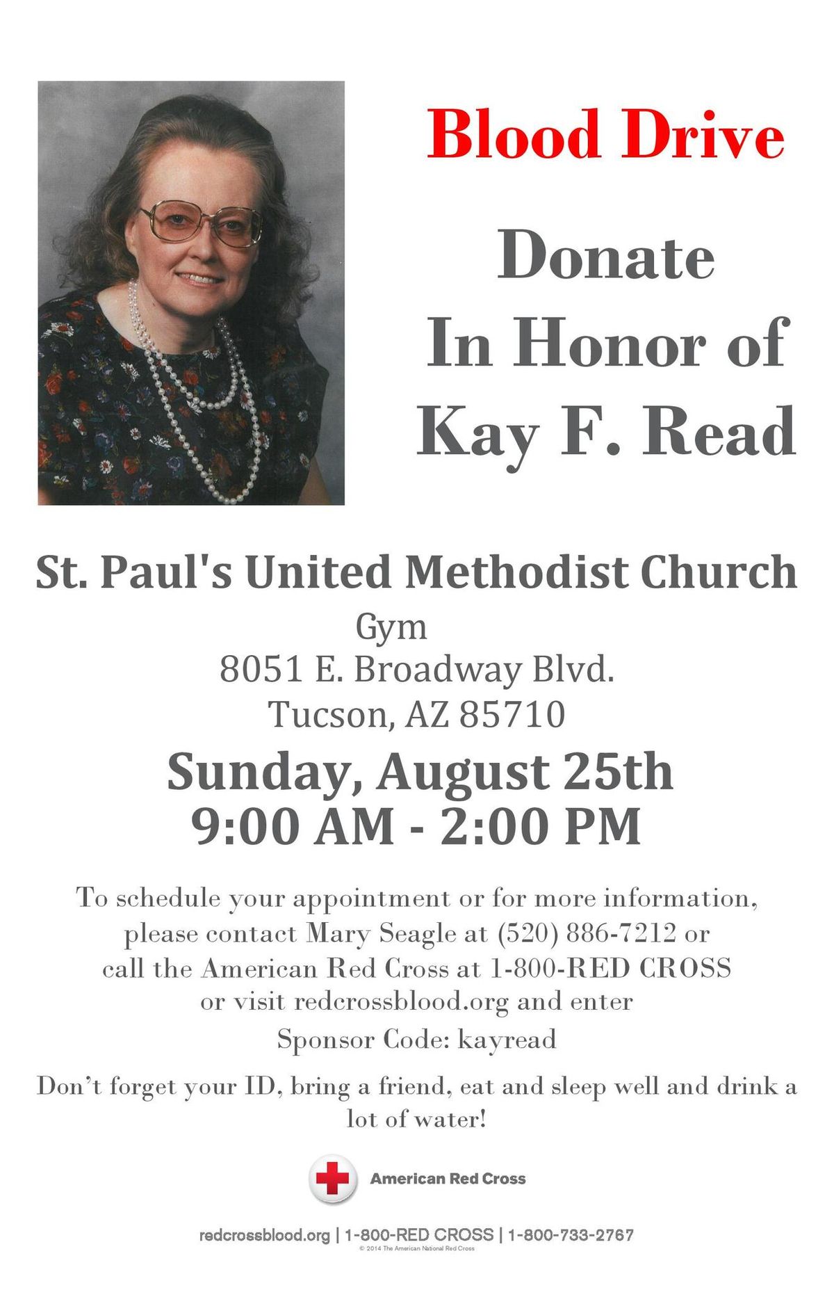 Honor Kay F Read Blood Drive