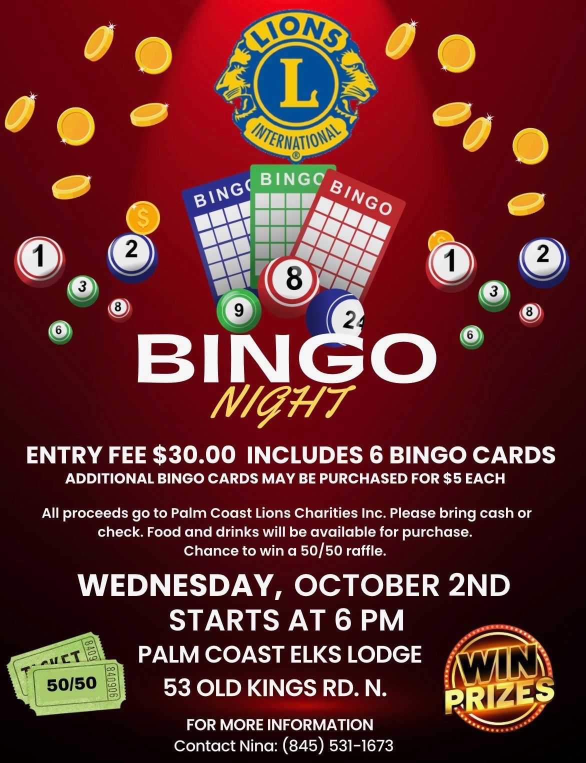 BINGO NIGHT BENEFITING THE PALM COAST LIONS CHARITIES, INC