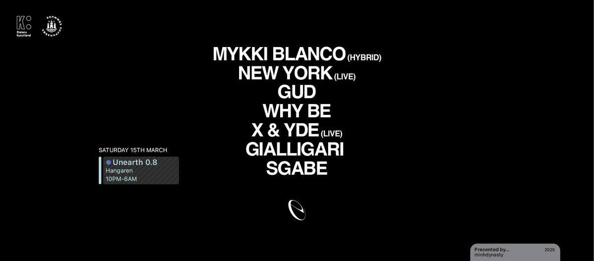 Unearth 0.8: Mykki Blanco, GUD, New York, Why Be, X&Yde, Gialligari, Sgabe