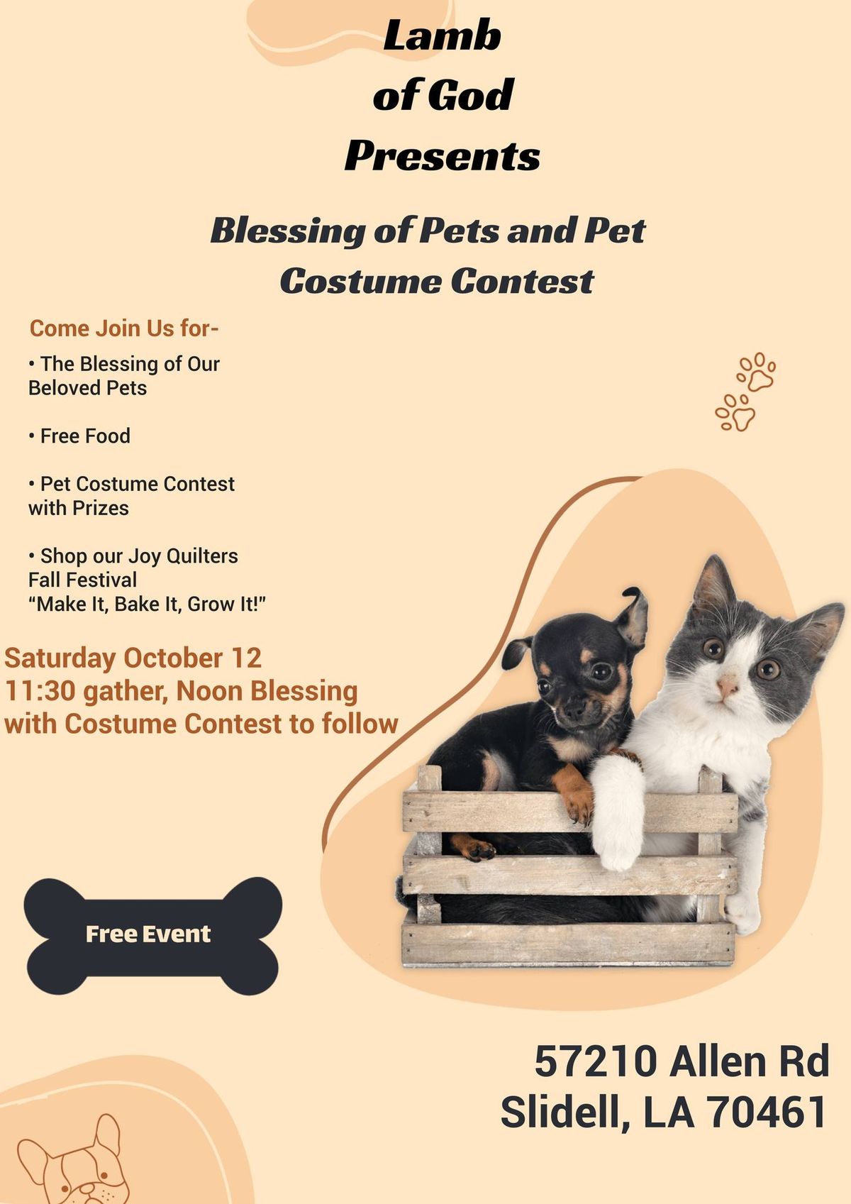 First Annual Pet Blessing and Costume Contest