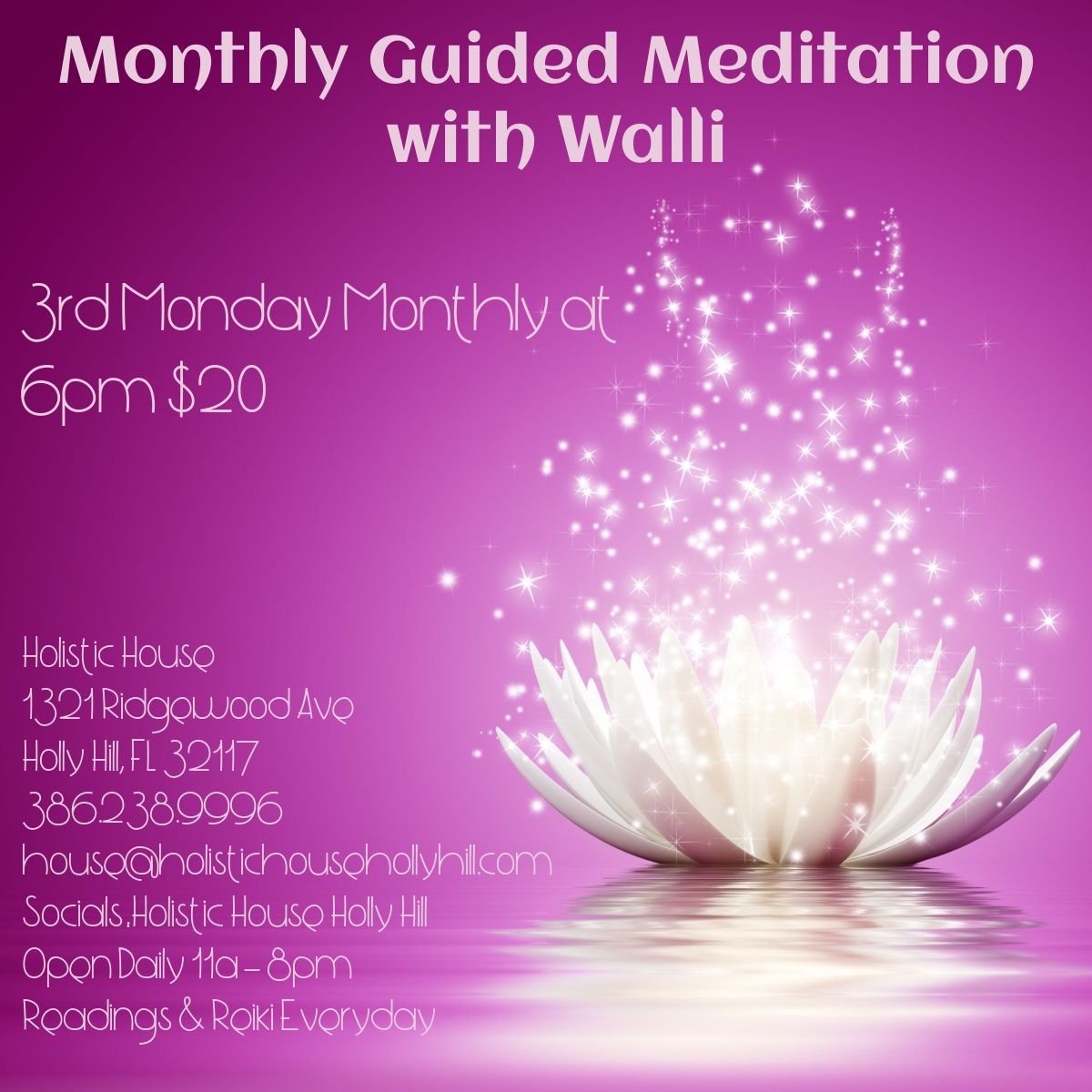 Monthly Meditation with Walli 3rd Monday 6pm $20