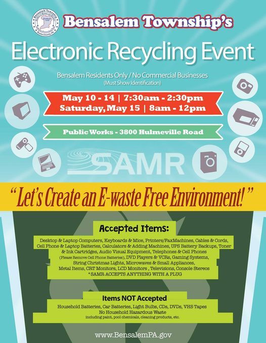 Electronic Recycling Event, 3800 Hulmeville Rd, Bensalem, PA 190204447