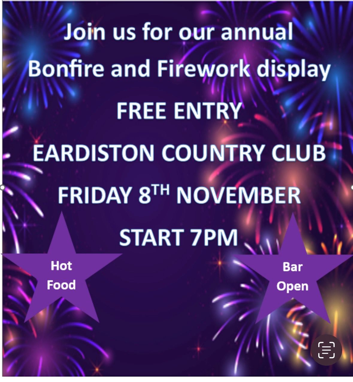 Eardiston Country Club's Annual Bonfire and Fireworks Display