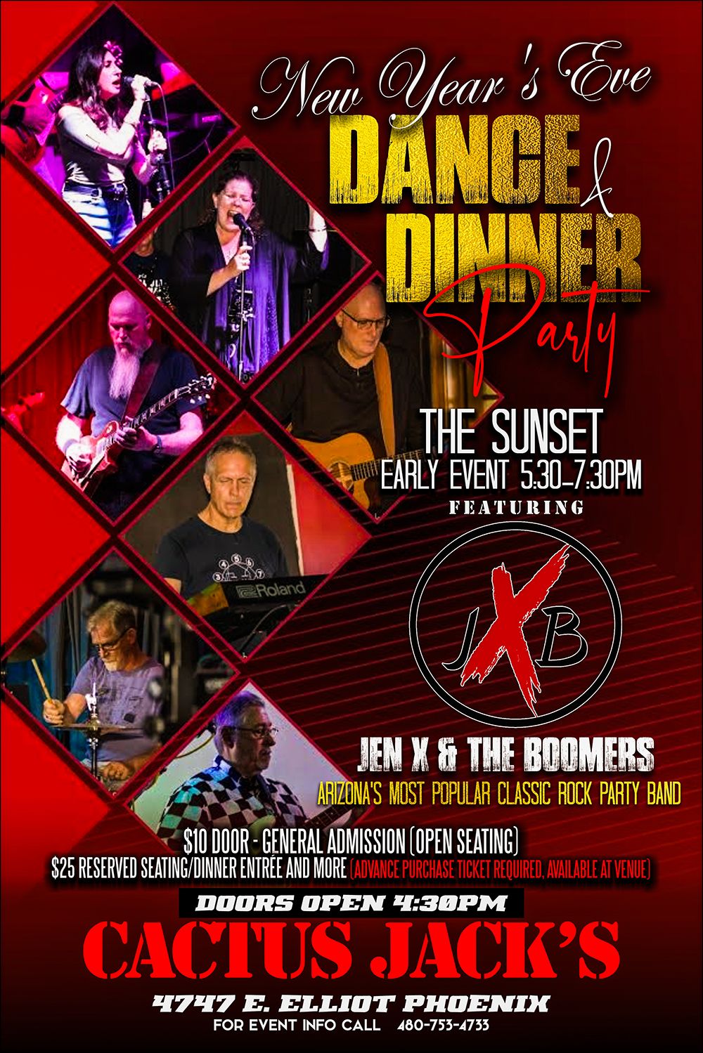 New Year's Eve\ud83c\udf89 Dance & Dinner Party with Jen X & the Boomers  at Cactus Jack's!