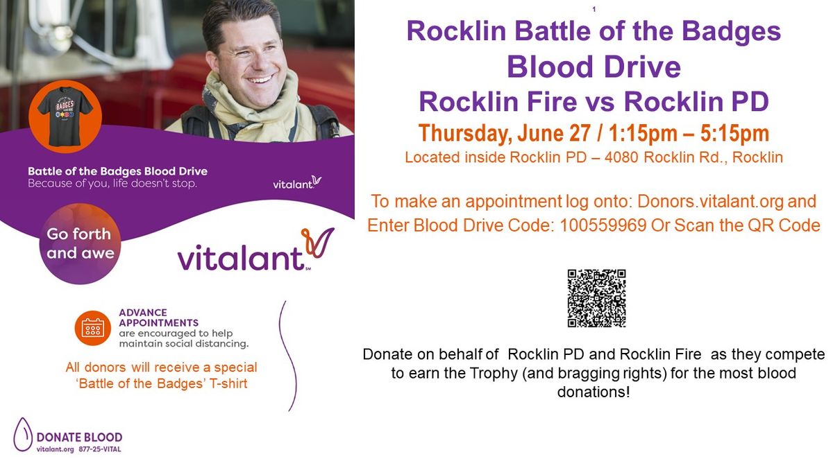 Rocklin Battle of the Badges Blood Drive - Police vs Fire