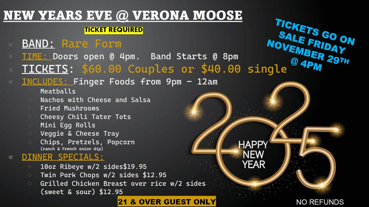 New Years Eve Dance - Rare Form at Verona Moose