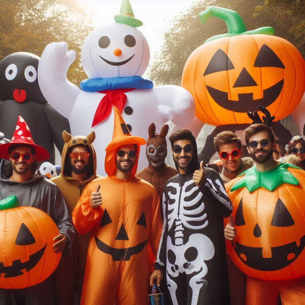 rassemblement de costumes d'Halloween gonflables