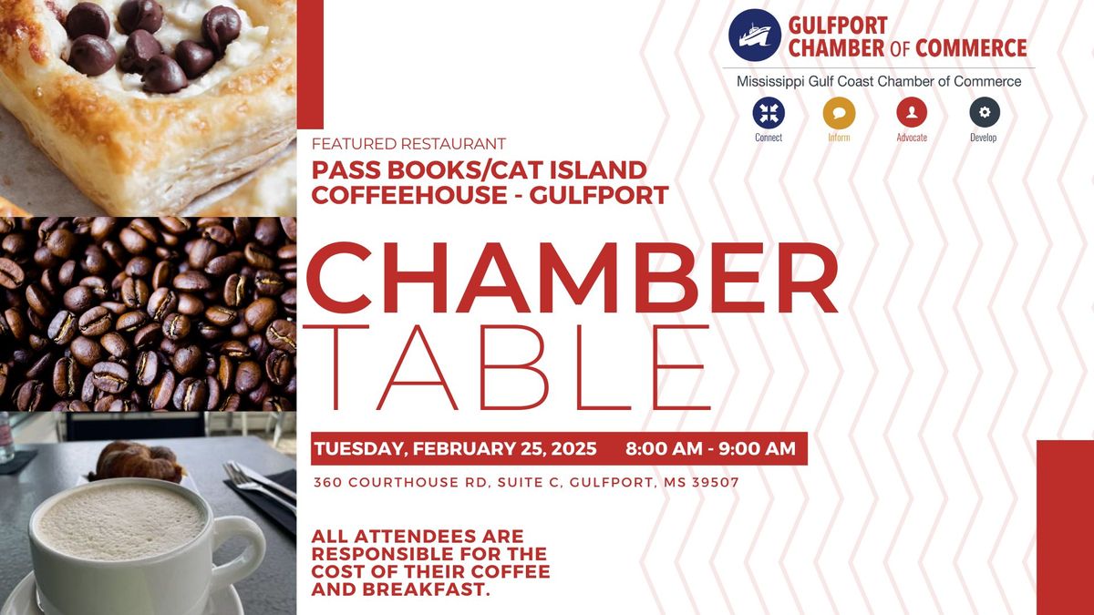 Gulfport Chamber Table - Pass Books\/Cat Island Coffeehouse Gulfport