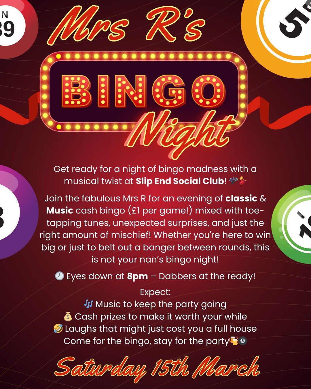 Mrs R's Bingo Night - Slip End Social Club