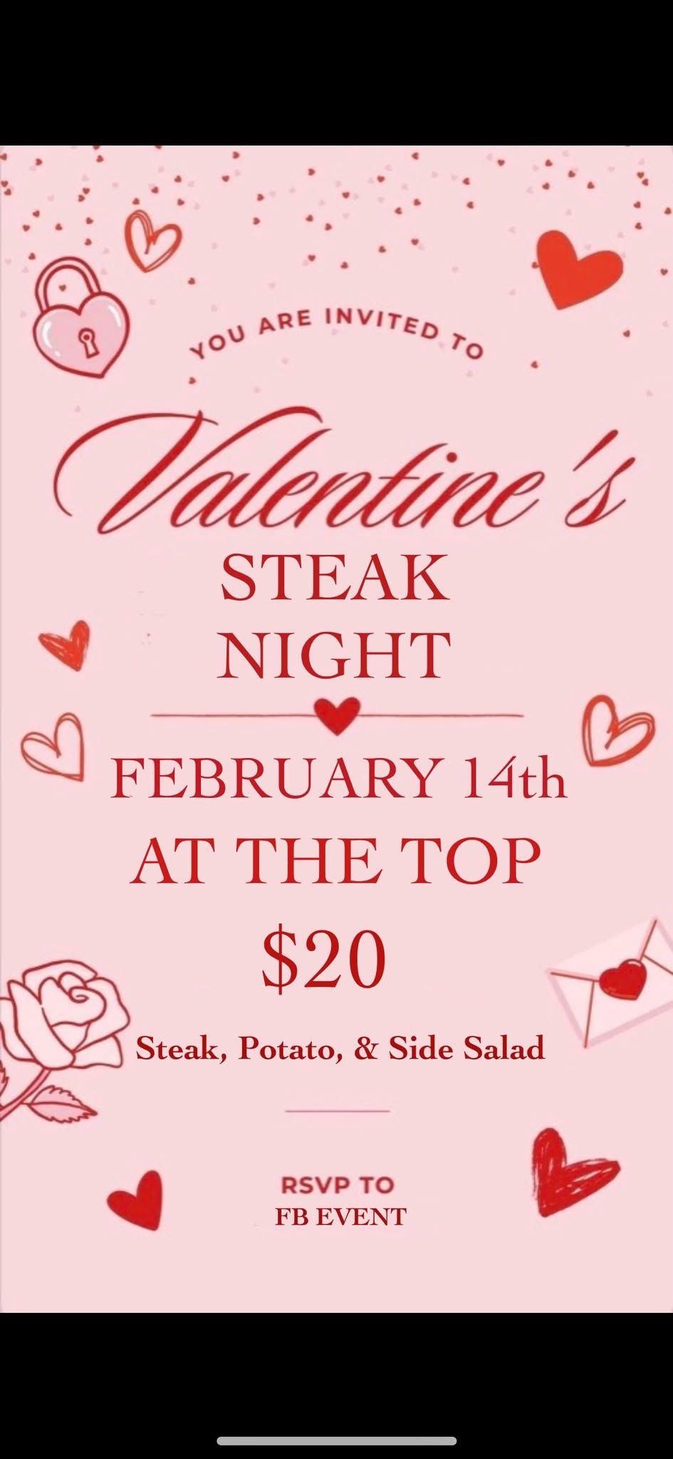 VALENTINES STEAK NIGHT AT THE TOP!