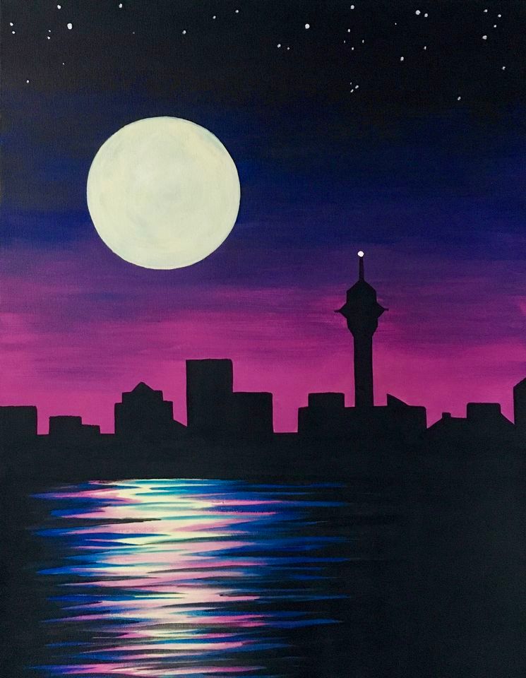 Auckland Paint and Wine Night - Moonrise Over Auckland