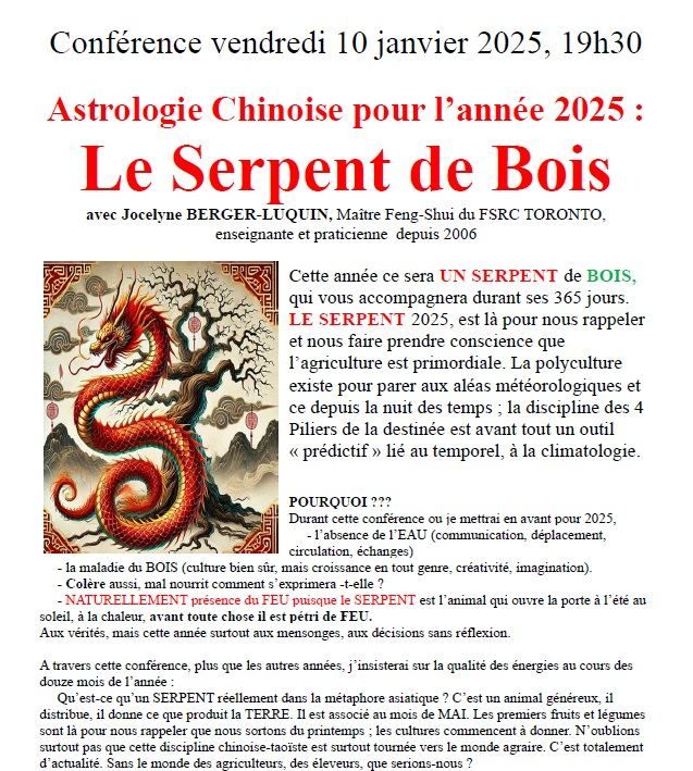 Conf\u00e9rence 2025 : L'ann\u00e9e chinoise du Serpent de Bois, par Jocelyne Berger