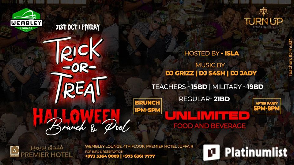 Trick or Treat Halloween Brunch & Pool Party at Wembley Lounge, Bahrain