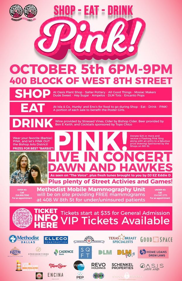 Shop Eat Drink PINK! Dawn & Hawkes, food, drinks & fun--for a GREAT CAUSE!