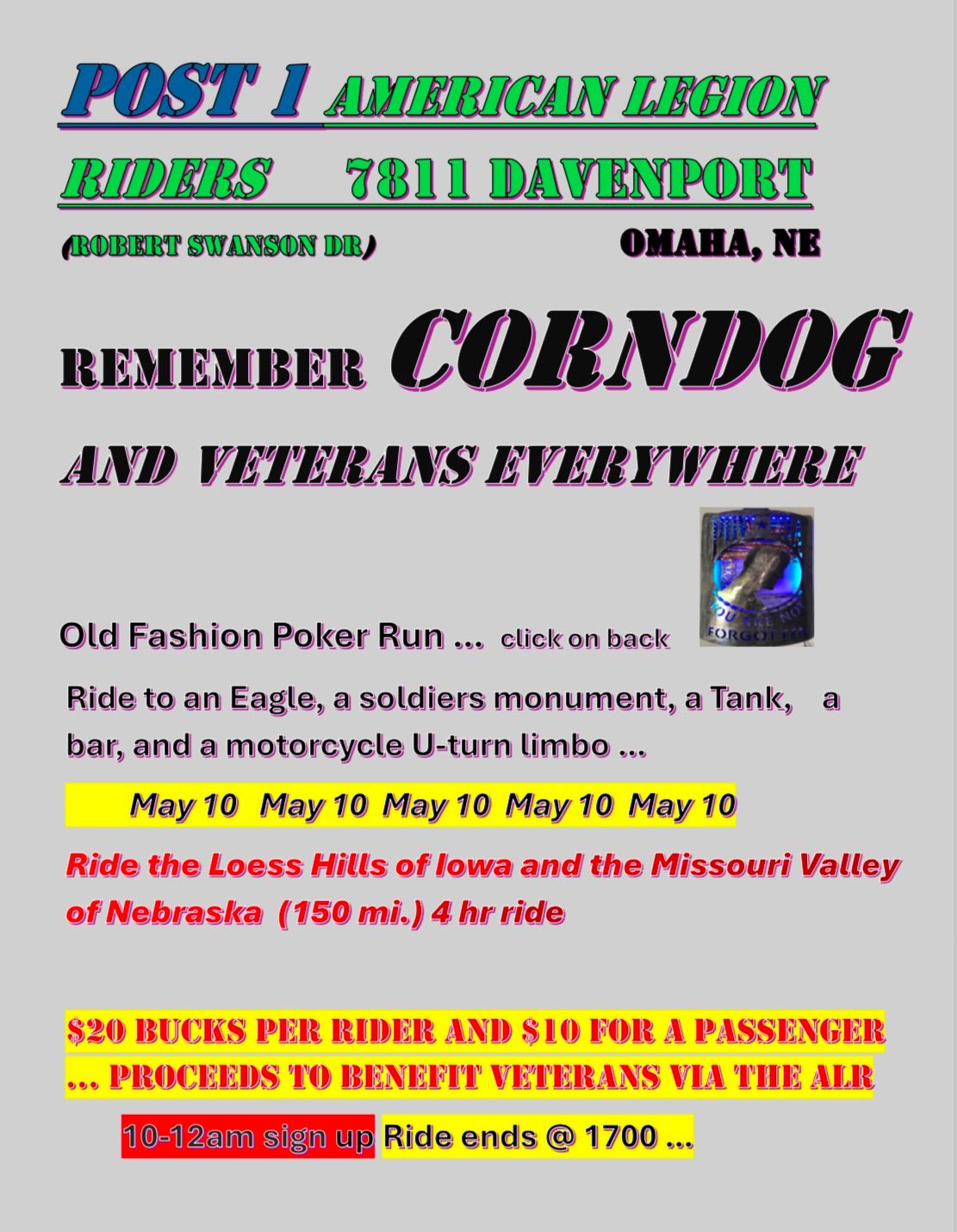 Remember corndog and veterans everywhere poker run 