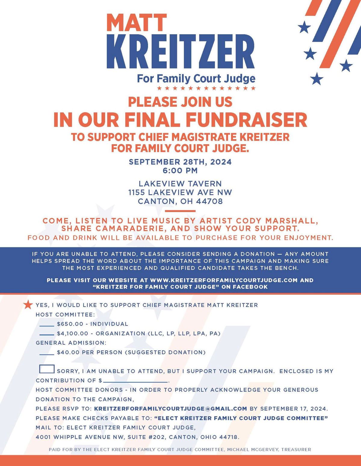 FINAL FUNDRAISER! KREITZER FOR JUDGE!