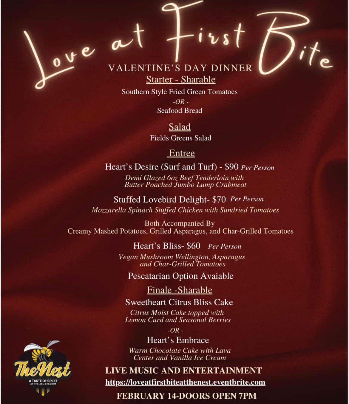 Love at First Bite - The Nest Valentines Day Dinner