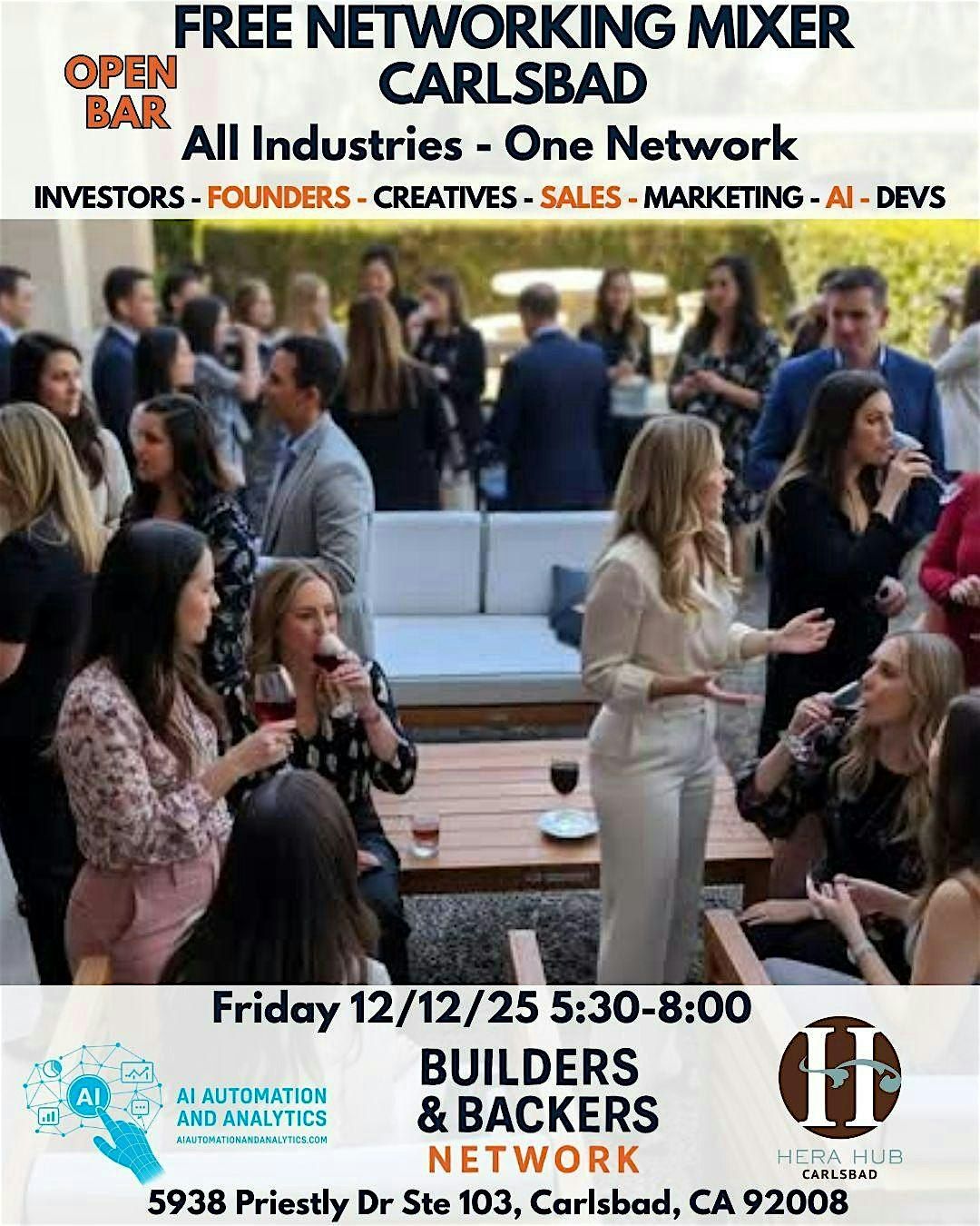Builders & Backers Networking Mixer - Open Bar- SD - Carlsbad