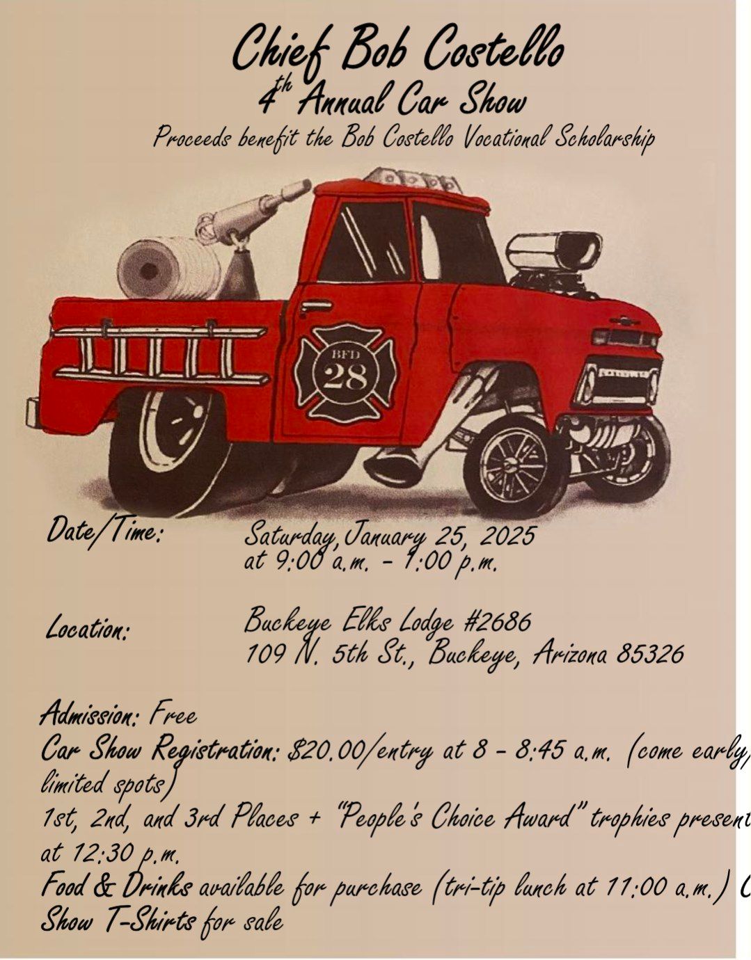 4th Annual Chief Bob Costello Car Show & Tri-Tip Lunch - Sat, Jan 25