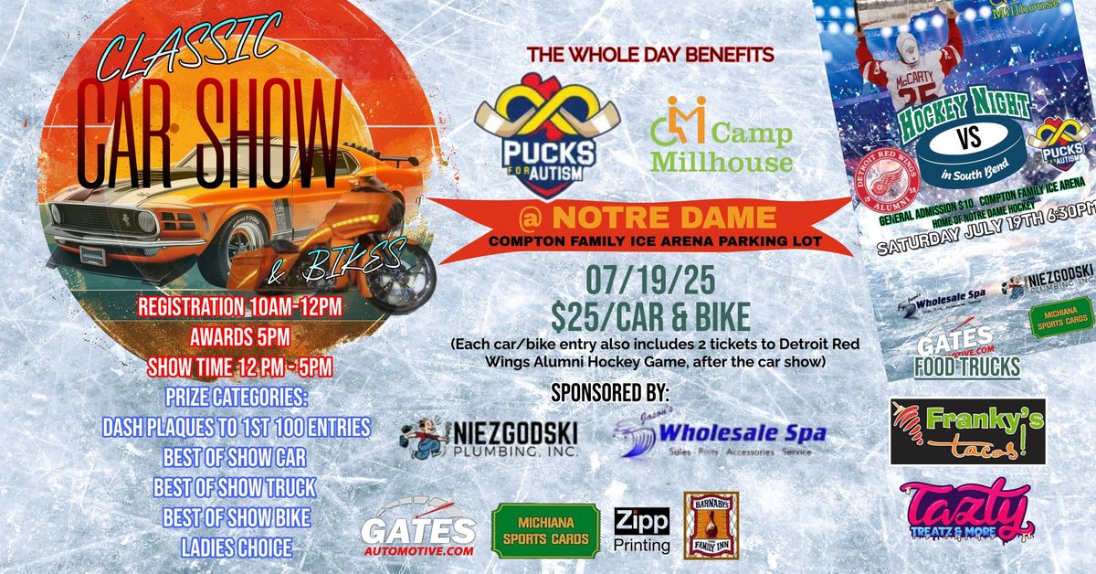 Classic Car & Bike Show at Notre Dame benefiting Pucks for Autism & Camp Millhouse 