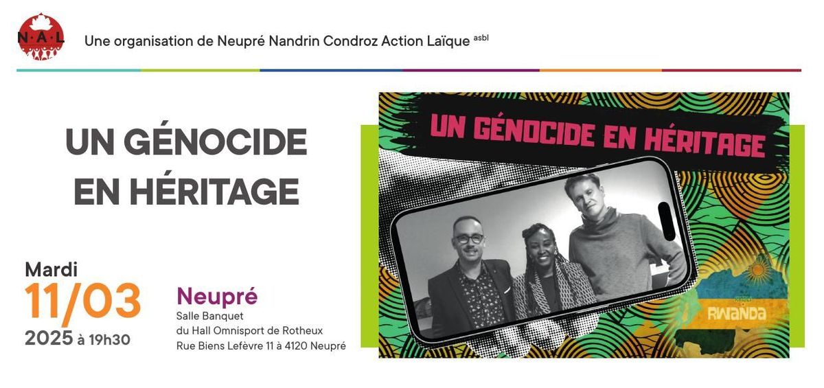 Conf\u00e9rence "Un g\u00e9nocide en h\u00e9ritage" avec Donatille Karurenzi, Bernard Wilkin & Micha\u00ebl Bisschops