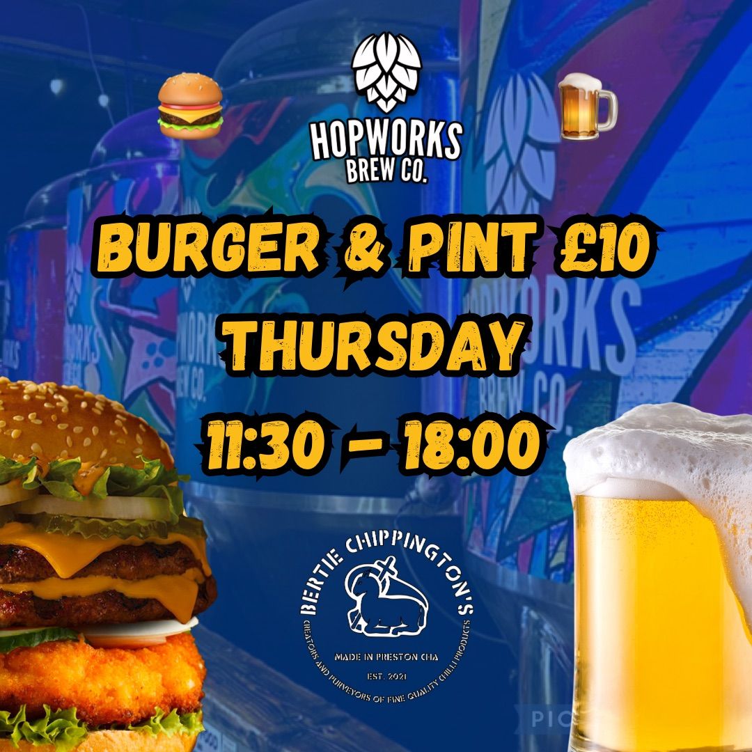 BURGER & PINT \u00a310 EVERY THURSDAY